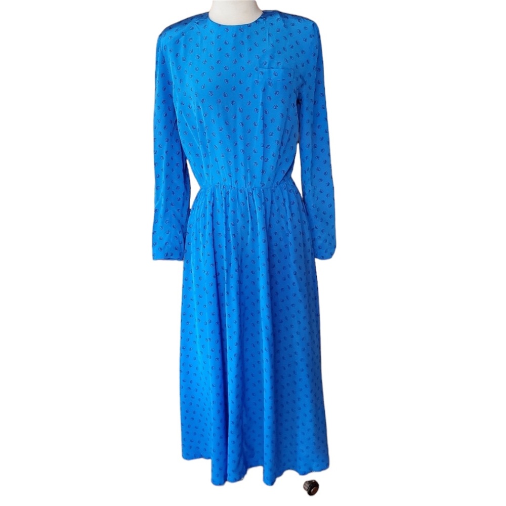 1980s Liz Claiborne Blue & Black Career Dress‎